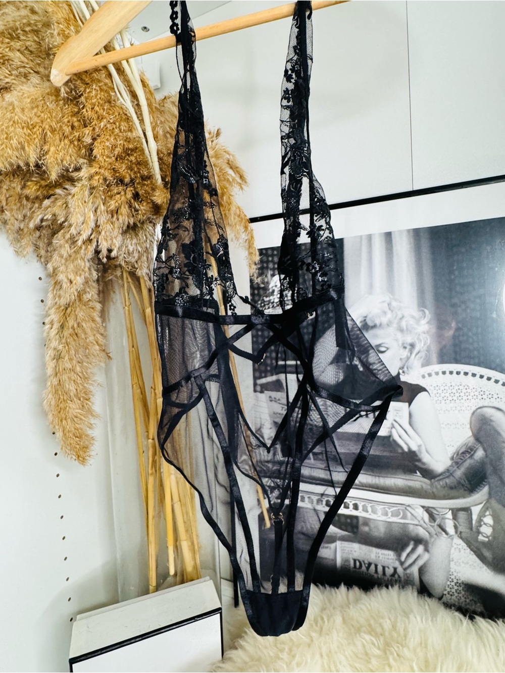 Honey Birdette Black Lace & Mesh Teddy Bodysuit - Women Intimates